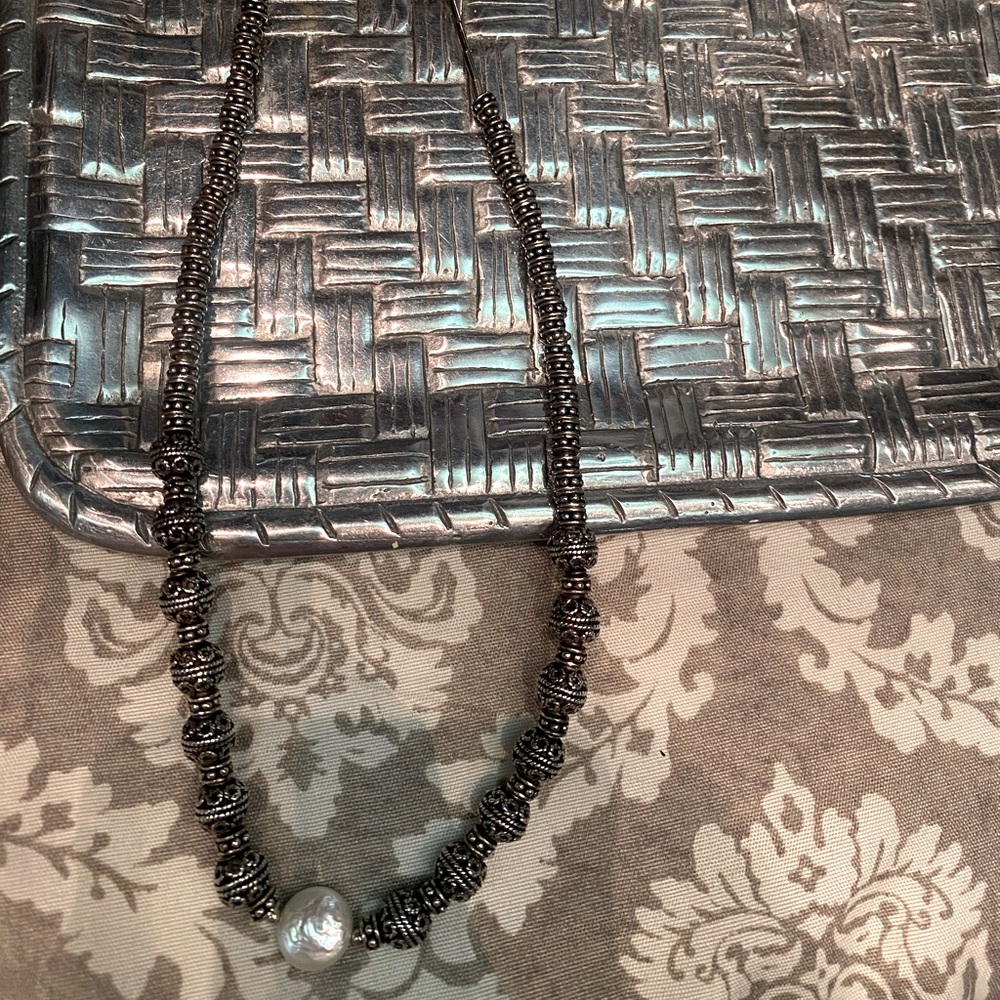 Sterling silver and coin pearl necklace
